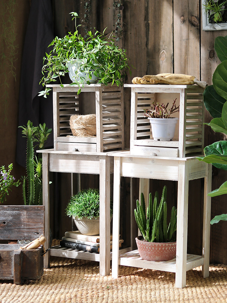 Outdoor Garden Folk Juku Bookstore Groceries Solid Wood Contained Storage Drawer Flower Racks Small Table Cupboard Retro Made of Old Field Garden