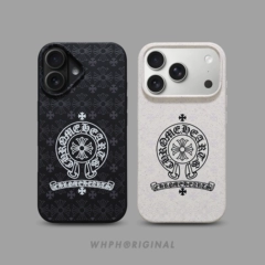 OFF-WHITE case — Trendy Fashionable Phone Cases For Girls: Chrome Hearts iPhone 17 Pro Max/16/15 Plus/14/13 MagSafe Floral Embossed Design