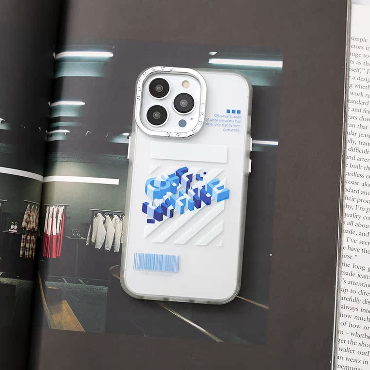 Off-White Blue 3D Text Yellow Arrows iPhone Case