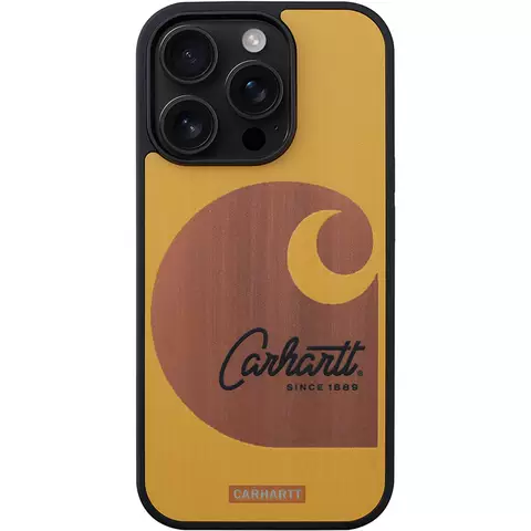 Carhartt Trendy Fashionable Yellow Wood Grain Logo Phone Case for iPhone 17, 16, 15, 14 and 13