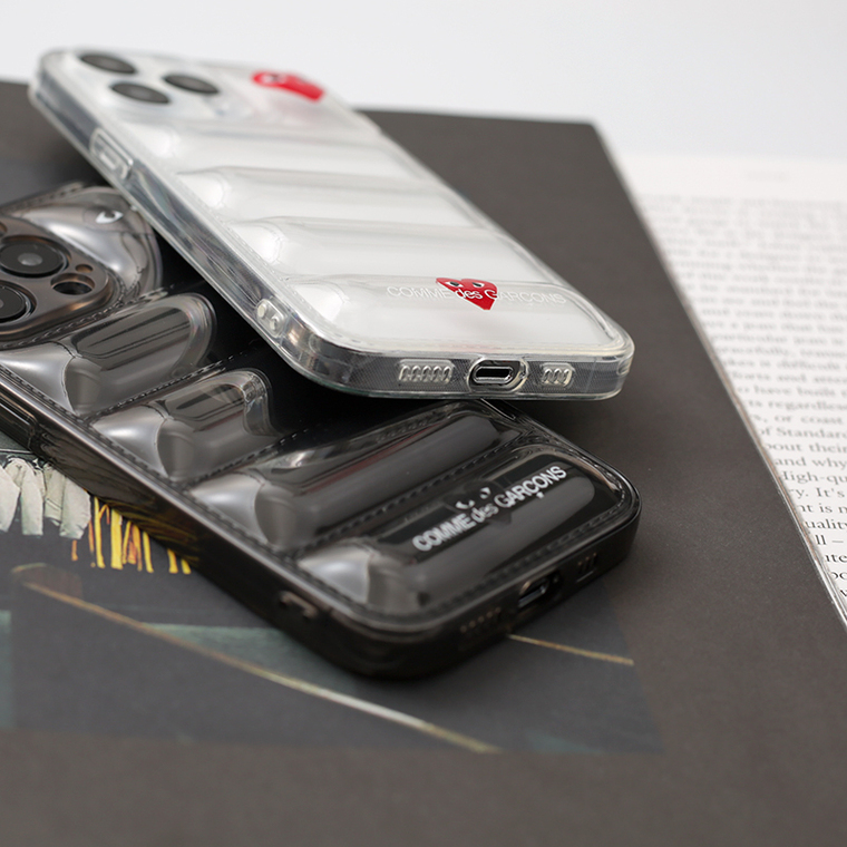 Comme Des Garcons Hearts Transparent Clear Puffy Puffer Down Jacket Style Silicone TPU 14, 13, 12 iPhone Case