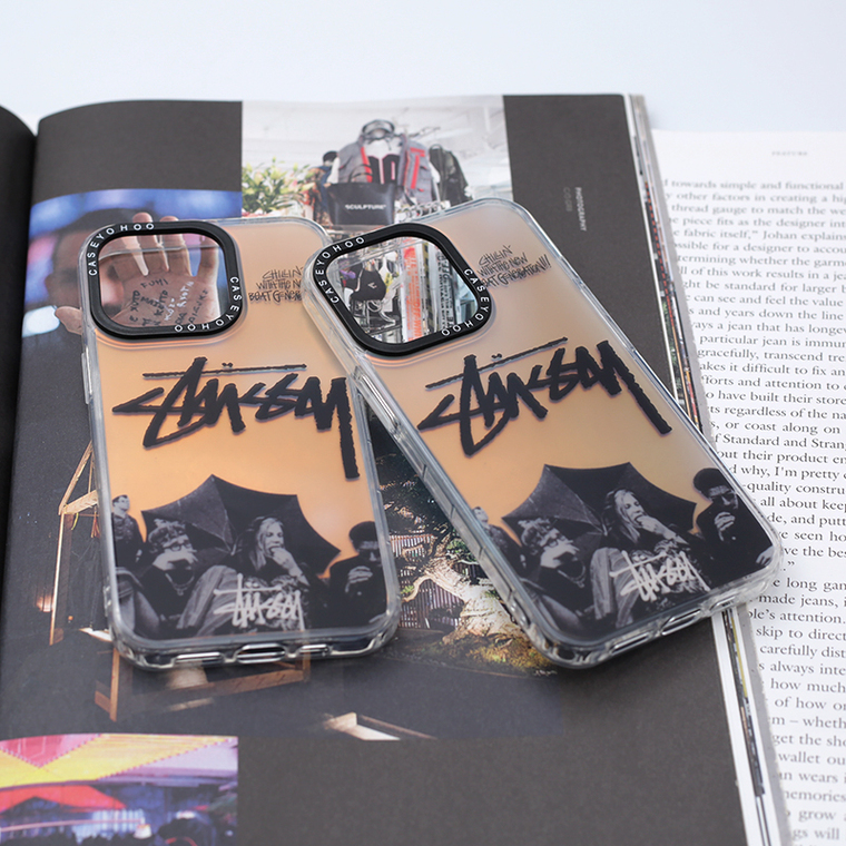 Stussy Black & White Logo Pink Gradient iPhone Case