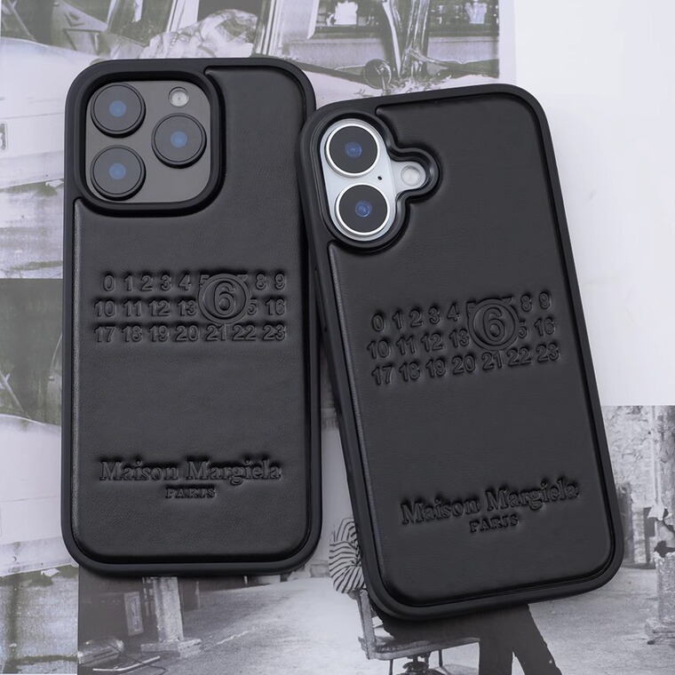 Maison Margiela Black Leather Embossed Logo iPhone Case