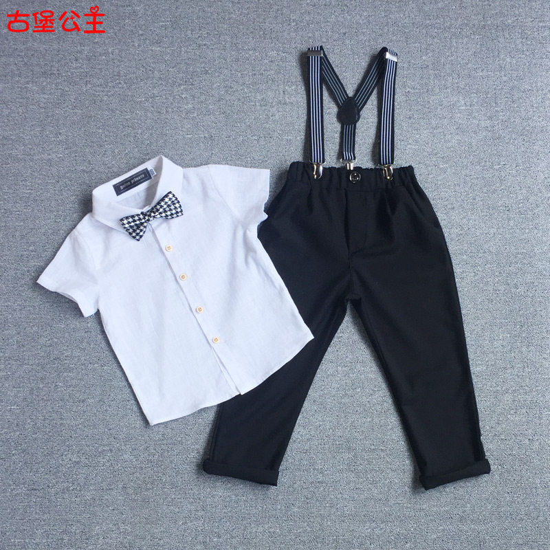 Children's Gown Flower Boy Cuddling Bag Suit Boy Acting Out A CUHK Boy Student School Uniform Suit Walking Show Chair Positive Dress