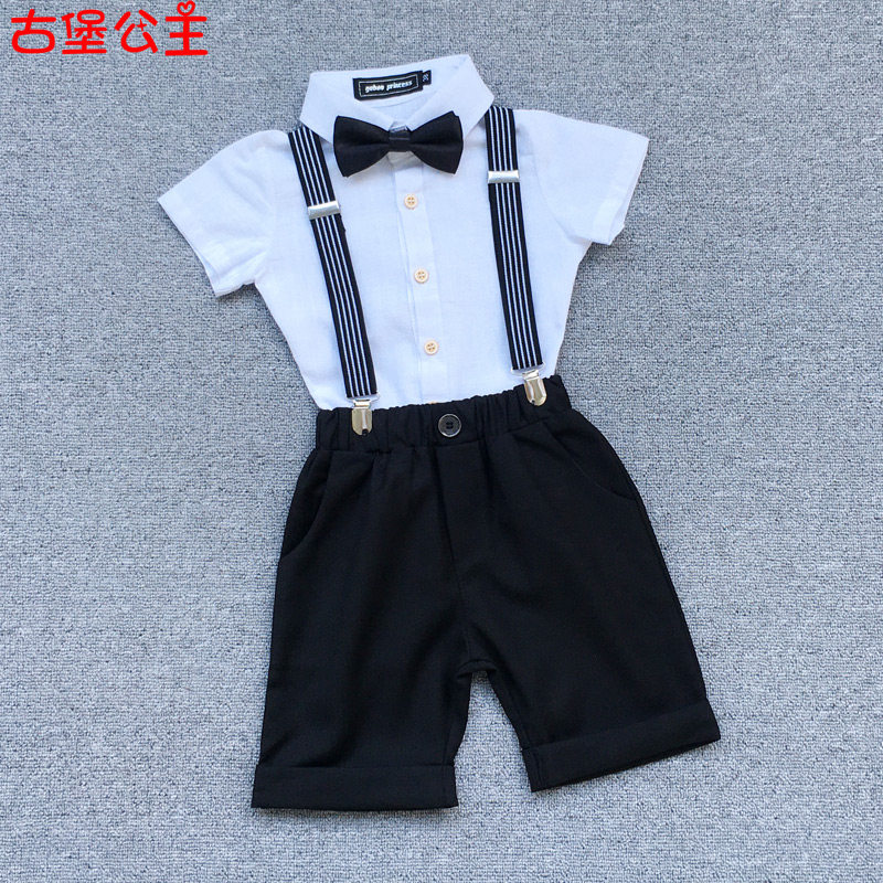 Boy's suit shorts strap suit summer kindergarten students graduate photosinging choral show costume flower dress