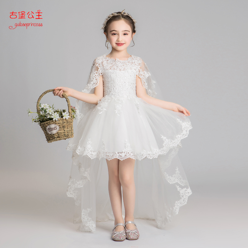 Children's Gown Princess Dress Trailing Girl's Piano Performance Suit Little Girl Flowers Child Wedding Birthday Pompon Wedding Dress Dress