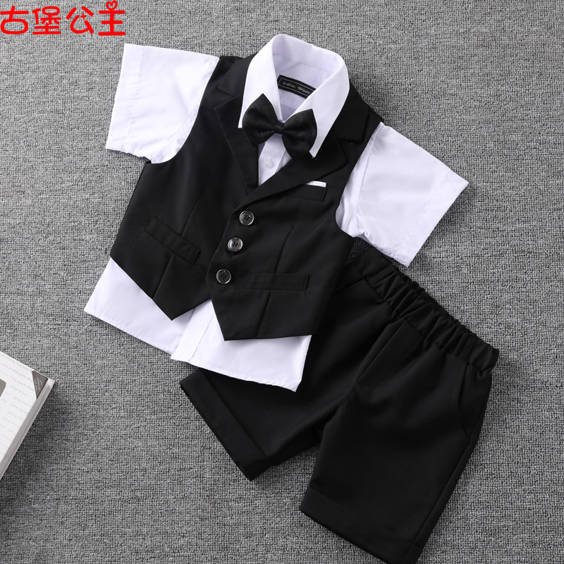 Flower boy boy dress suit autumn trendy suit British children baby children's trousers vest boy costume