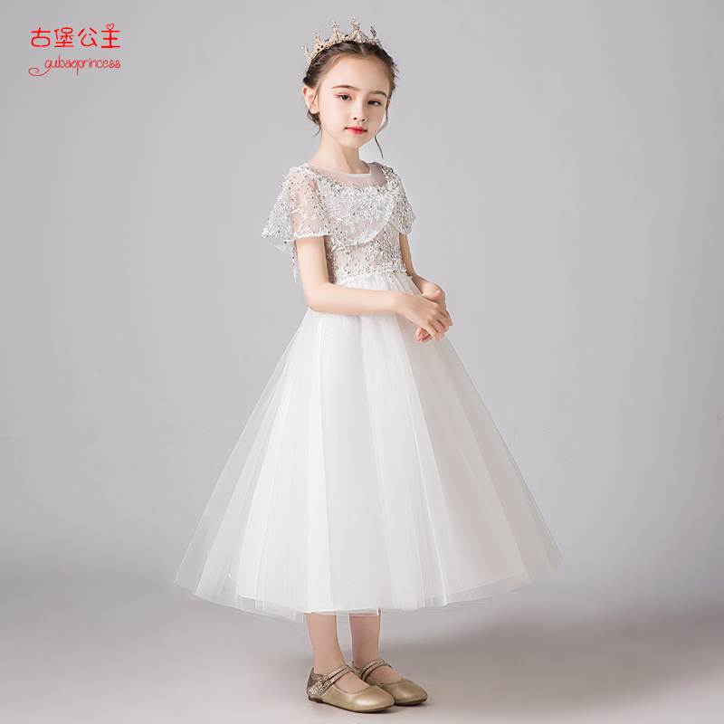 Little Girl Princess Dresses Dresses Foreign Pie Superfairy Girl Flowers Fairy Skirt White long dress Children host Playboy performance