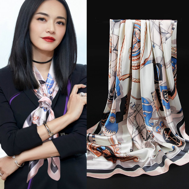 Shanghai story silk scarf shawl imitation 90x90cm silk big square scarf new 2021 square scarf female winter