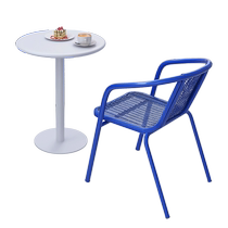 Industrial style Klein blue and white milk tea shop tables and chairs cafe dessert snacks catering stainless bar small round table