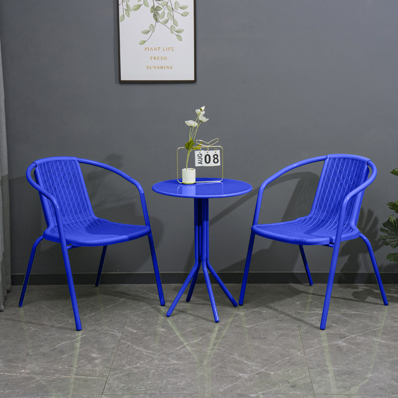 Net red Klein with blue table and chairs Industrial wind convenience store doorway Iron Art Detachable Milk Tea Shop Cafe Outside Swing Photo