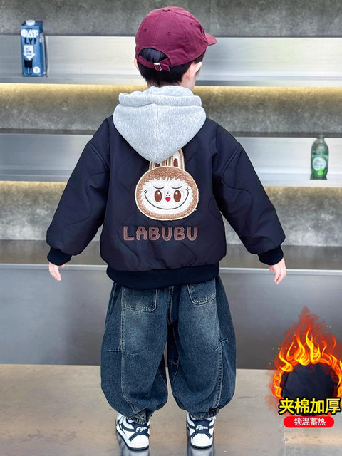 British Dhwa Boys' Autumn and Winter Clothing, Cotton-Padded Jacket, Kidsren's Quilted Jacket, 2025 New Cool and Handsome Boy's Cotton-Padded Jacket