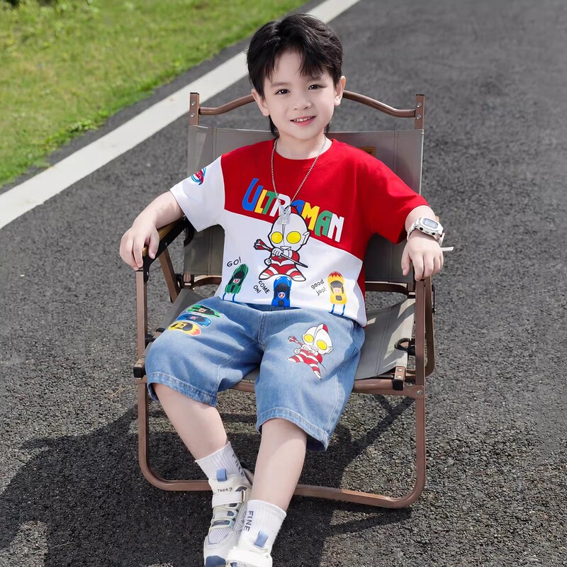 Dhwa Ultraman Boys' Summer Short-Sleeved Suit 2026 New Style Fashionable Baby Summer Handsome Sports Two-Piece Set Dhwa Ultraman Boys' Summer Short-Sleeved Suit 2026 New Style Fashionable Baby Summer Handsome Sports Two-Piece Set