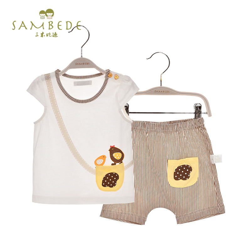 Three Wood Bidy Summer Boy Girl Pure Cotton Short Sleeve Suit Blouse Shorts Comfort Baby two sets