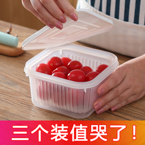 Household transparent double-layer drainable fresh box Refrigerator storage box sealed onion ginger garlic storage box sealed with cover