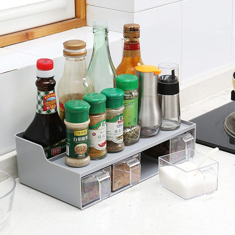 Household drawer seasoning box Kitchen seasoning tank set Household seasoning bottle shelf Plastic salt jar seasoning box