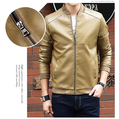 Mùa thu nam PU Leather Hàn Quốc Slim Jacket Thin Teen Student Handsome Boy Locomactor Washed Leather Jacket áo khoác adidas