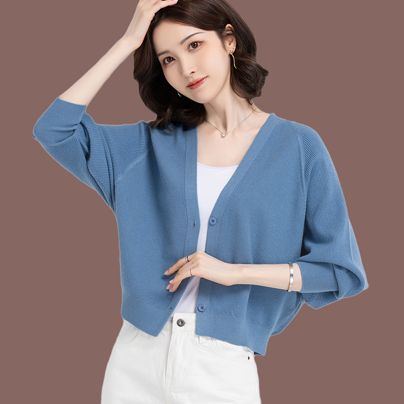 2026 Cashmere Knitted Cardigan for Women, New Spring and Autumn Short Loose Top, Thin Batwing Outerwear Sweater Coat