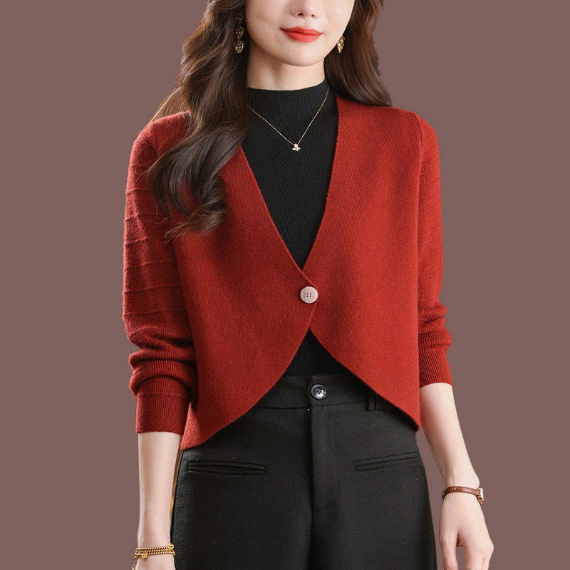 Cashmere Cheongsam Shawl Paired with a Knitted Cardigan for Women, Spring and Autumn Short Style, Petite Top for Mothers, Loose Sweater Jacket