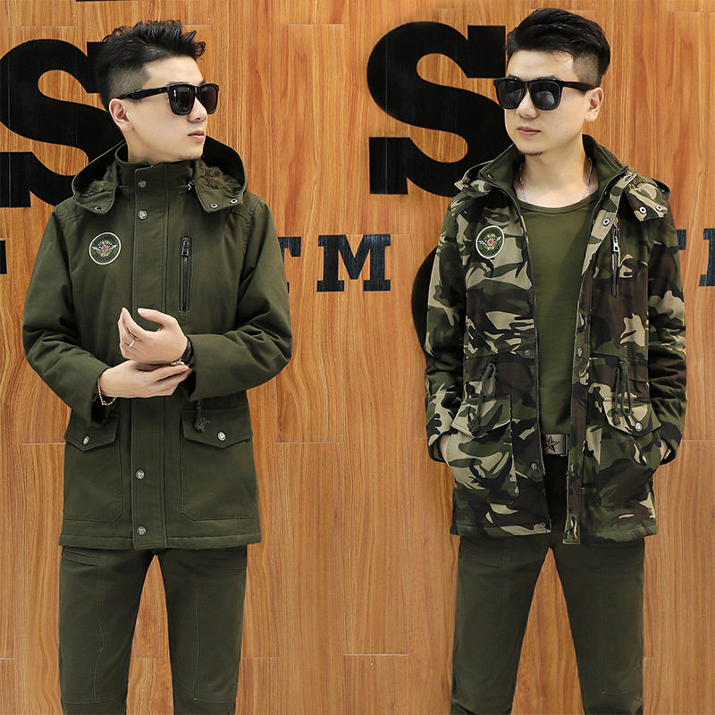 Camouflated cotton clothes autumn winter new men's jacket cotton padded jacket with cap jacket warm blouses with thickened cotton clothes