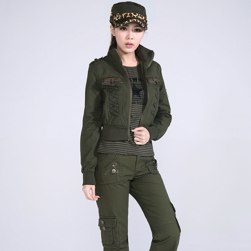 Spring Fall New Army Green Military Uniform Suit Women Sailors Dancing To Military Fans Sports Casual Suits