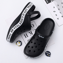 2021 new dongle shoes male personality non-slip thick bottom Baotou sandslippers mens fashion outwear soft-bottom beach shoes