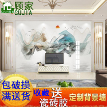 TV background wall tile New Chinese ink painting Modern simple light luxury 3D microcrystalline stone carved parquet wall tile