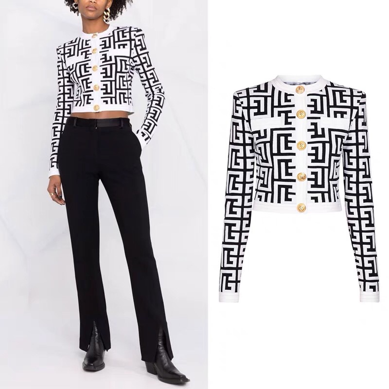 Effie Balmain Early Spring New High-End Letter Jacquard Sweater Cardigan Small Chanel-Style Knitted Top Jacket