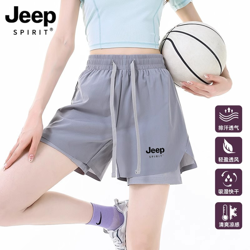 Jeep Spirit Women's Summer 2025 New Ice Silk Cool Running Shorts with Lining, Three-Quarter Length