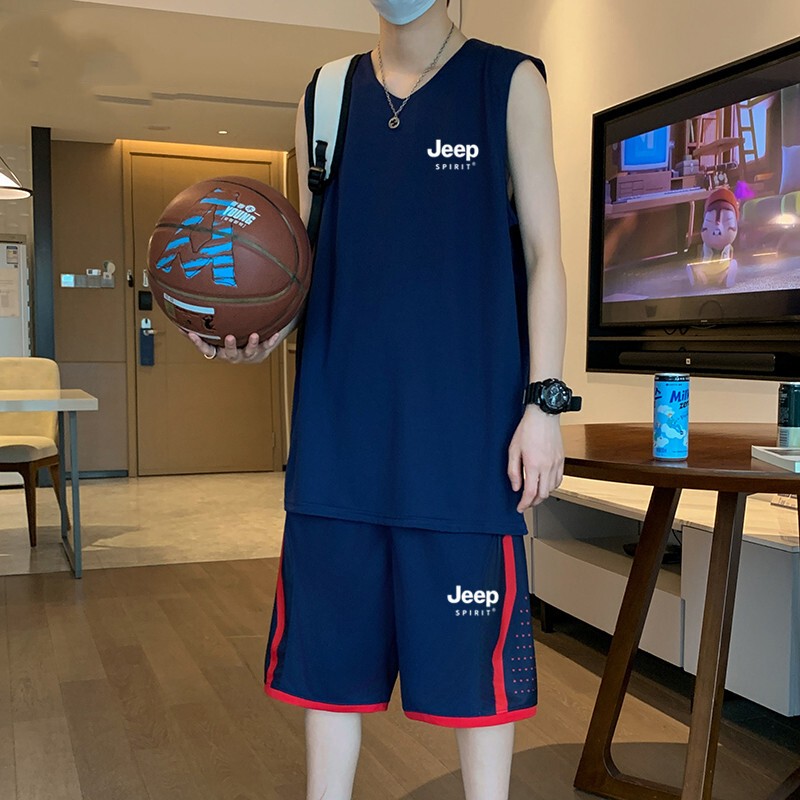 Jeepspirit Jersey Men's Summer New Style Youth Sleeveless Vest Running Training Quick-Drying Basketball Uniform Set