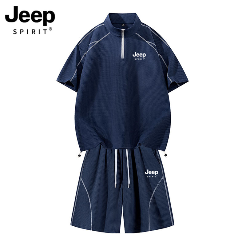 Jeep Spirit Jeep Sports Suit Men's Summer Trendy Brand Youth Half-Zip T-Shirt Quick-Drying Sportswear Jeep Spirit Jeep Sports Suit Men's Summer Trendy Brand Youth Half-Zip T-Shirt Quick-Drying Sportswear
