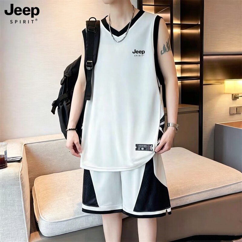 Jeep Spirit Sports Suit Men's Summer Youth Sleeveless Vest Running Competition Quick-Drying Basketball Uniform Jeep Spirit Sports Suit Men's Summer Youth Sleeveless Vest Running Competition Quick-Drying Basketball Uniform