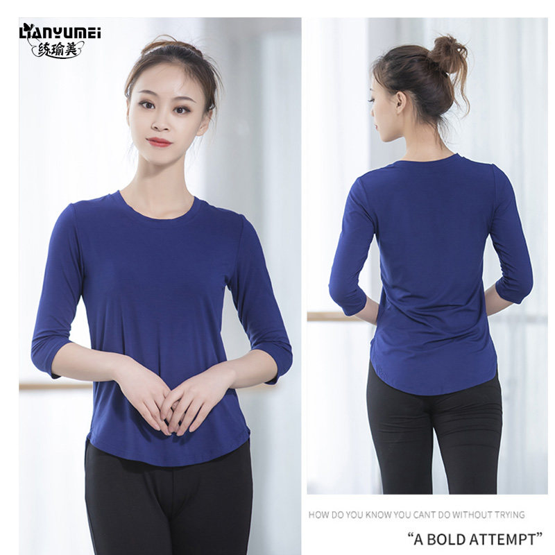 Dance practice clothes female adult tops modal modern folk dance clothing body dance loose middle-sleeved clothes