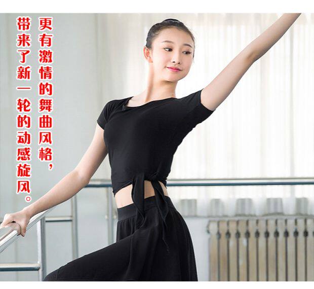 Spring Summer Morden Dance Practice Costume adult female blouse Modale Cotton artichocog Round collar square Latin dance suit Long sleeves