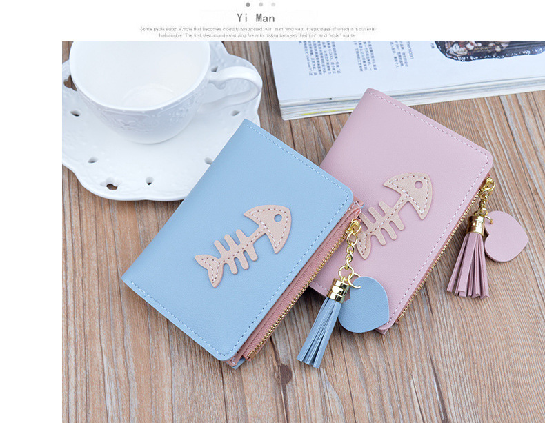 Ví mới 2019 ví nữ ngắn thời trang ví cá xương Hàn Quốc dây kéo tua rua nữ giữ xu sinh viên - Ví tiền ví vans