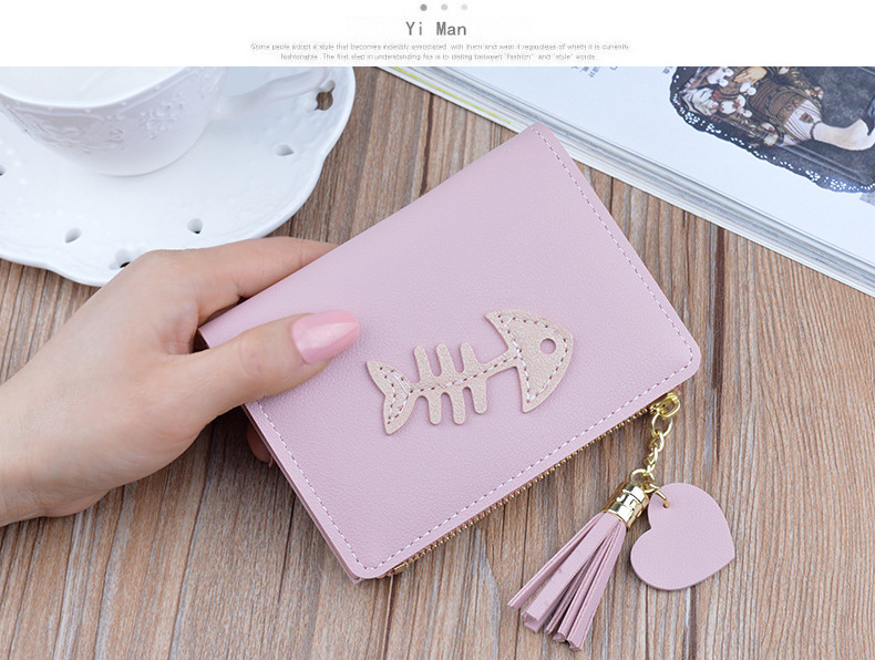 Ví mới 2019 ví nữ ngắn thời trang ví cá xương Hàn Quốc dây kéo tua rua nữ giữ xu sinh viên - Ví tiền ví vans