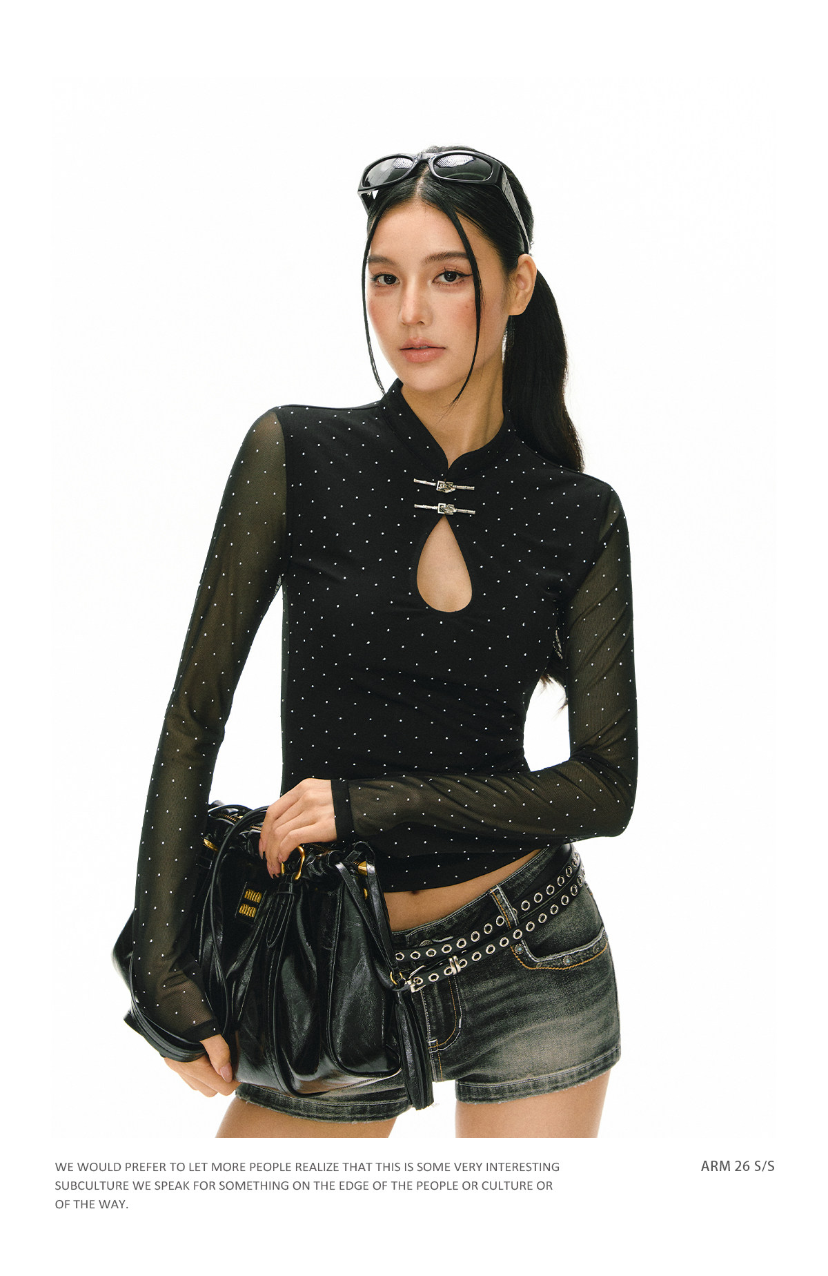 ARISEISM Black Polka Dot Slim-Fit Long-Sleeve Top