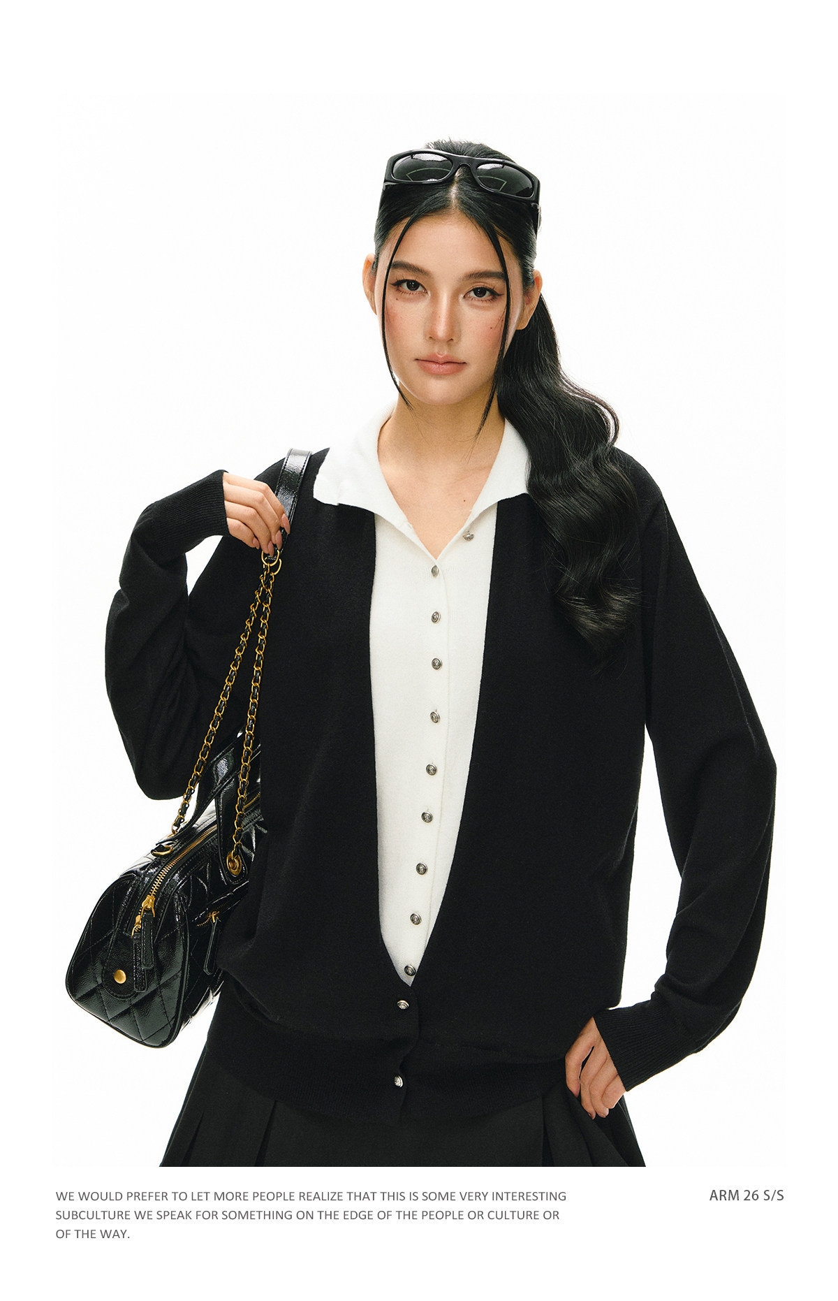 ARISEISM Black White Layered-Look Knit Top