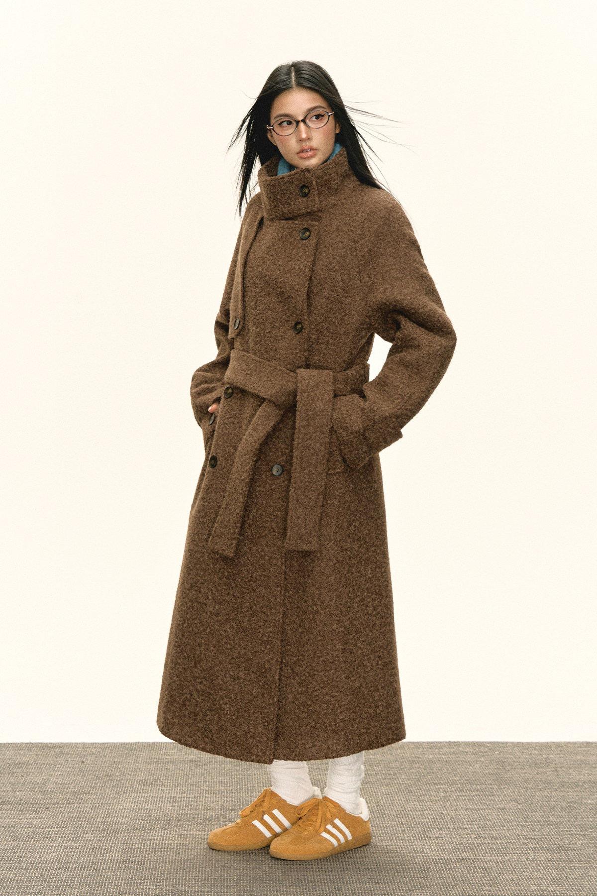 ARISEISM Brown Straight-Fit Mid-Length Wool Coat