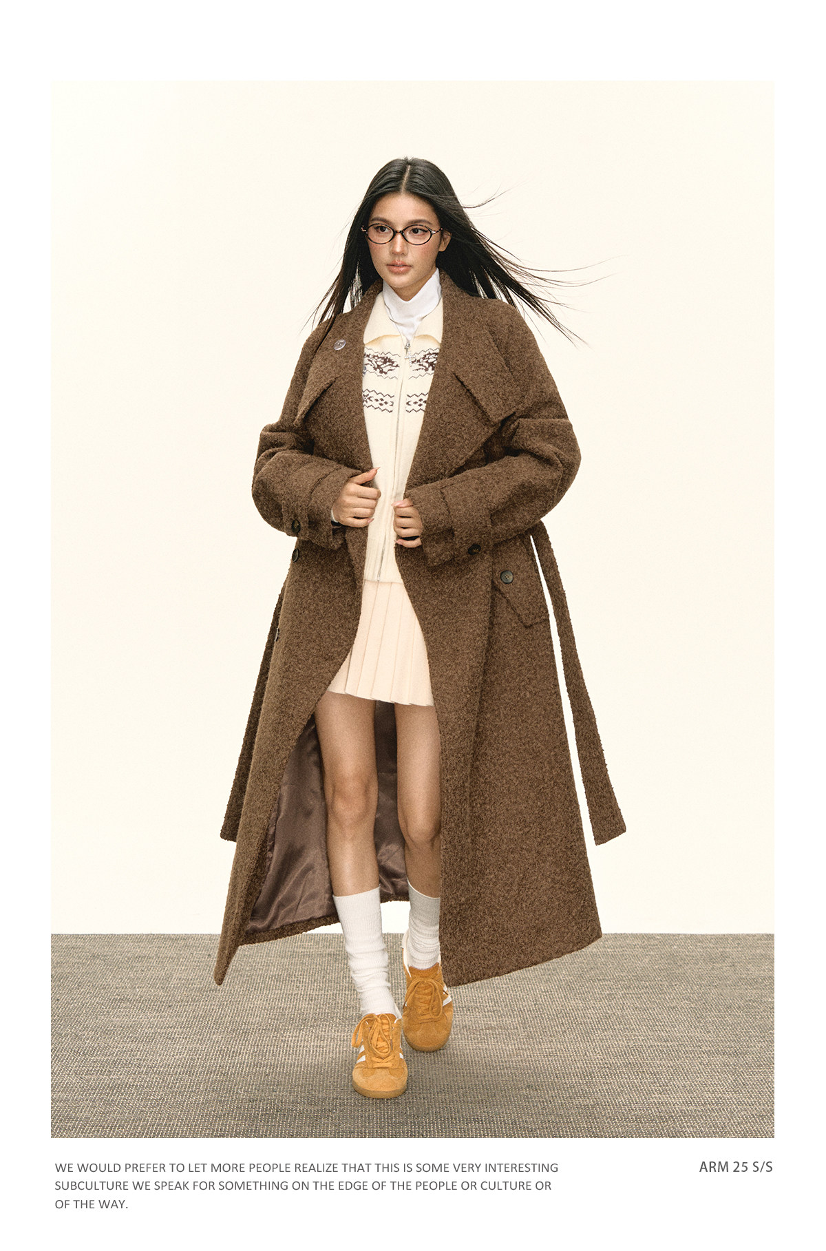 ARISEISM Brown Straight-Fit Mid-Length Wool Coat
