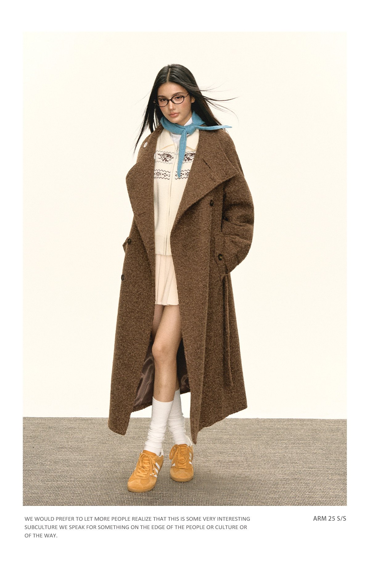 ARISEISM Brown Straight-Fit Mid-Length Wool Coat