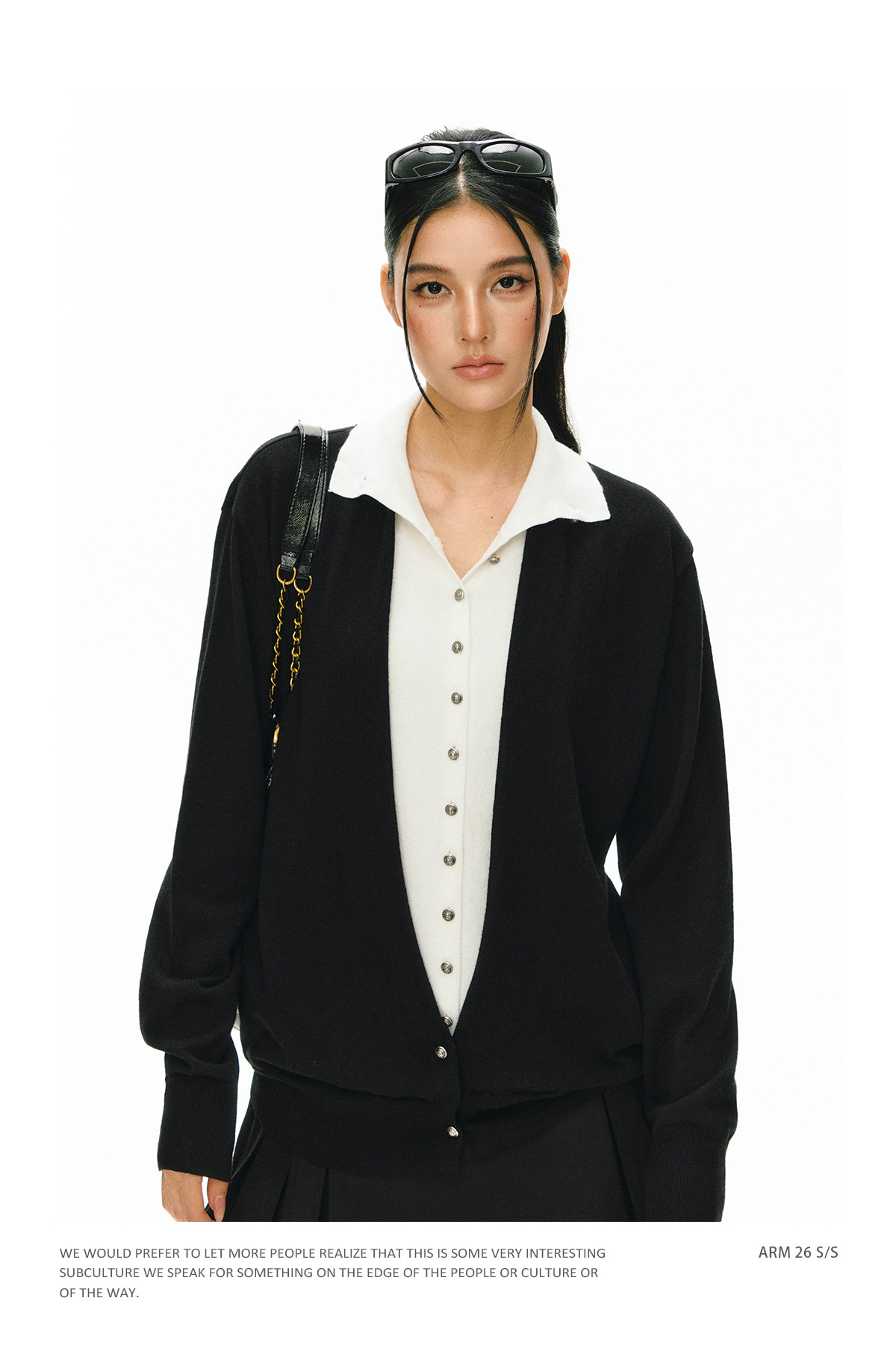 ARISEISM Black White Layered-Look Knit Top