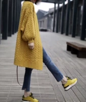 Áo len nữ len dày, dài 2018 đầu thu mới phiên bản Hàn Quốc của áo len dệt kim mùa đông rộng rãi áo khoác cardigan nữ mỏng