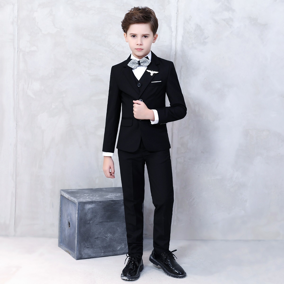 imo children's black suit boy suit big boy British style piano performance costume hosting suit children's catwalk