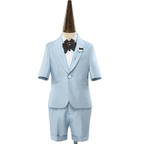 imo summer childrens suit sky blue short boy suit gentleman British style flower girl dress banquet host