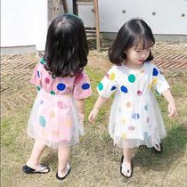  Girls summer cotton dress 2021 new childrens western style yarn skirt childrens short-sleeved skirt baby princess skirt