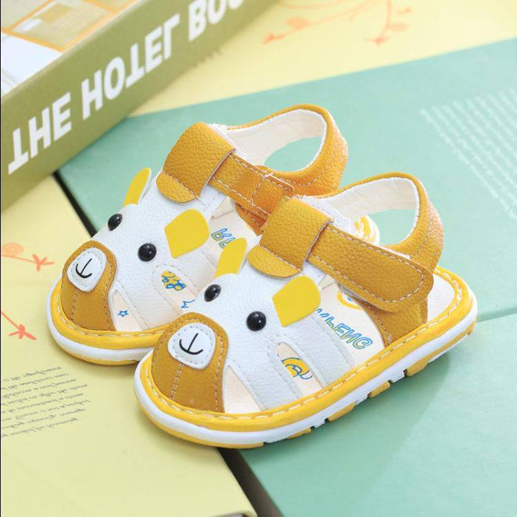 Summer baby steps shoes male and female children called shoes Bull Fascia Bottom Sandals Baotou Baby Shoes Soft Bottom Non-slip Children Shoes