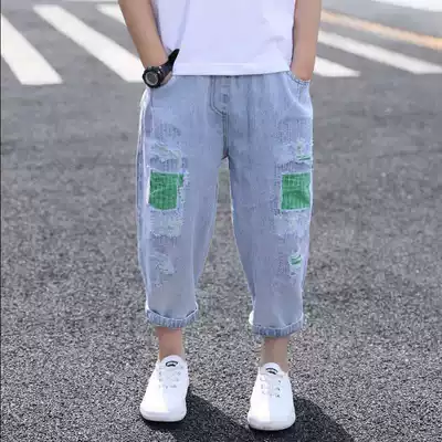 Boys jeans summer models 2021 new medium and large children ankle-length pants Korean version of casual loose thin pants tide children's pants