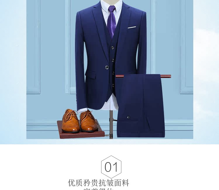 Bộ đồ vest nam công sở để đi làm phỏng vấn đám cưới phù rể phù hợp với màu đen hải quân một hoặc hai phiên bản Hàn Quốc tự tu vest nam