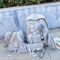 Junior high school student backpack good-looking school bag for students to go to school Female 5-piece set of shoulder backpacks Make-up class simple Korean version